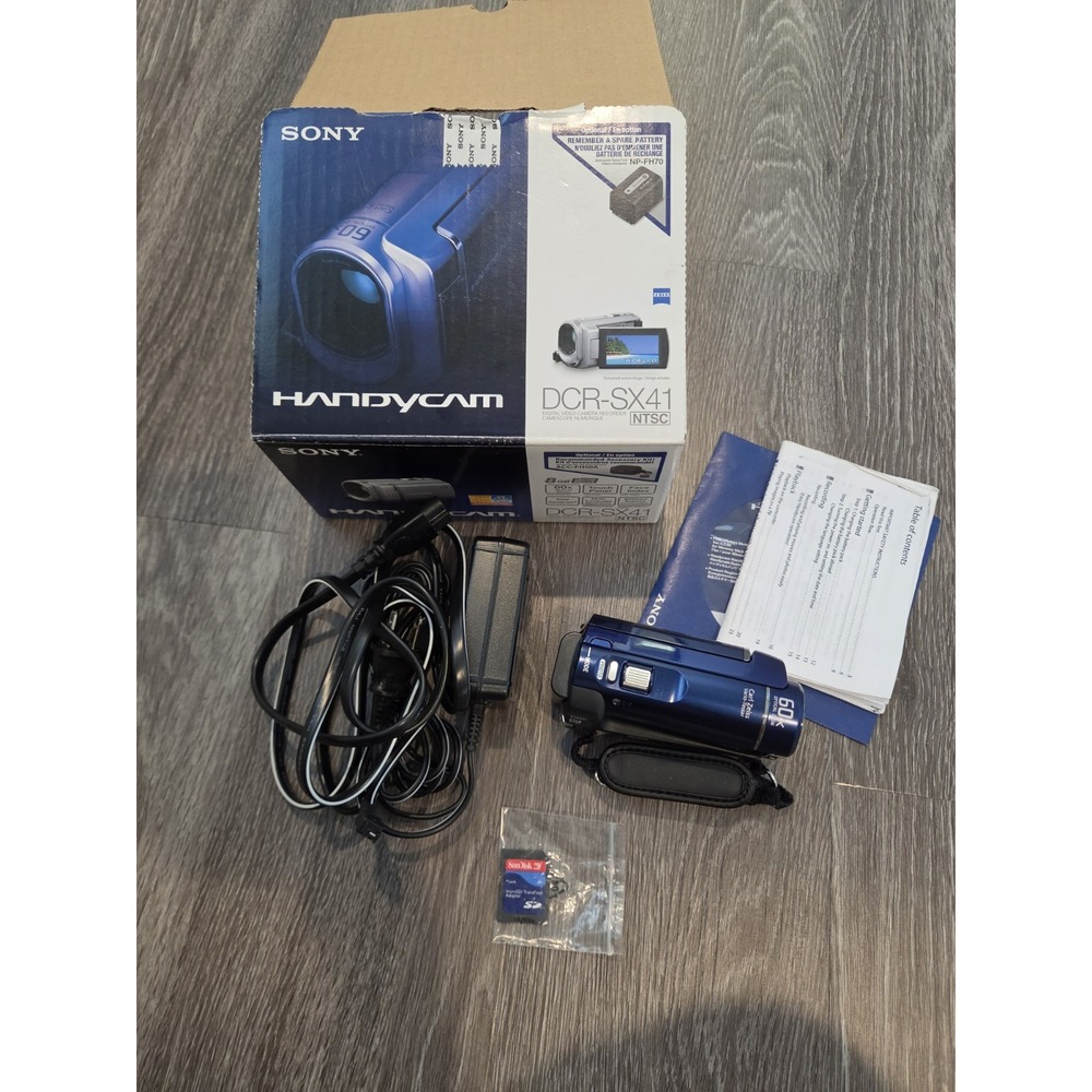 Sony DCR-SX41 Handycam Camcorder 8GB Blue Bundle - Tested Working